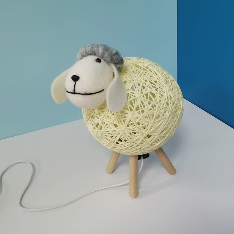 Schaap Nachtlamp – Handgeweven LED Tafellamp met Dimbare Verlichting