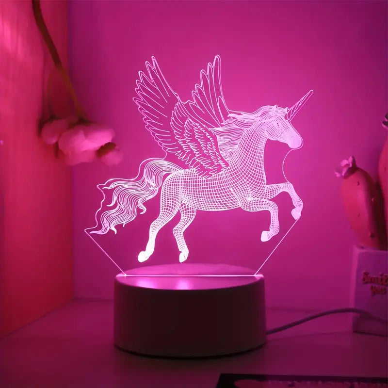 Schattig 3D Eenhoorn Nachtlampje - USB Roze Stemming Tafellampje