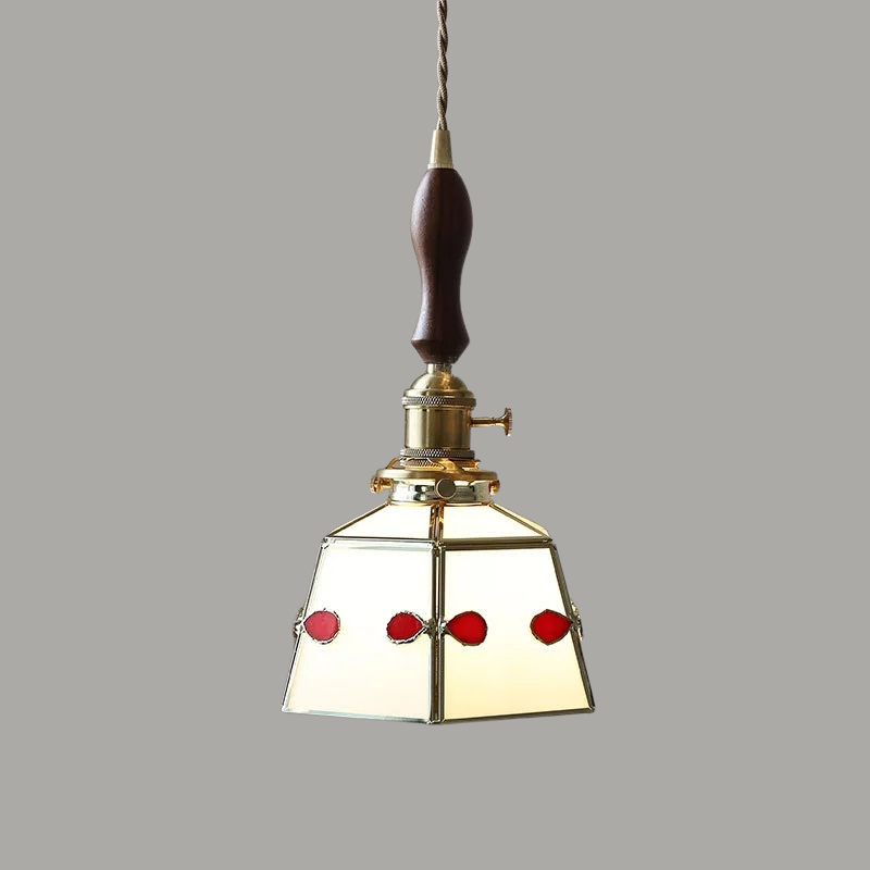 Luxe Walnoothouten Glazen Hanglamp