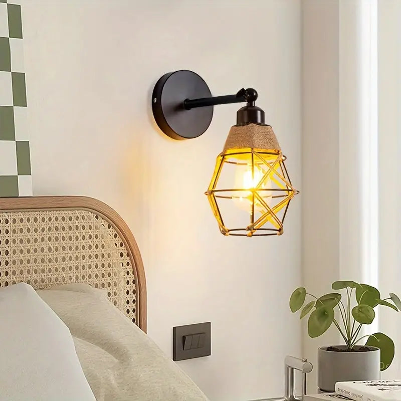Rustieke Wandlamp met Jute Touw en Gietijzeren Frame