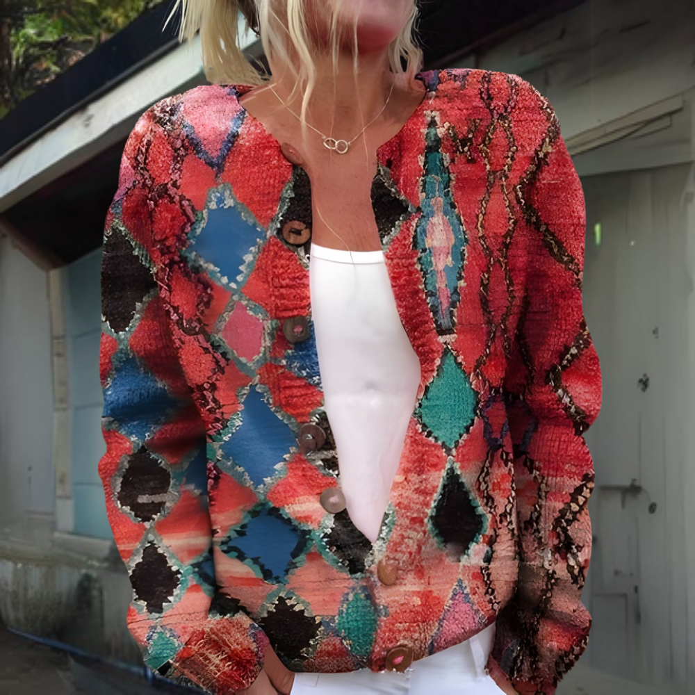 Dames Vest Gebreid Bloemenprint Warm Winter Vest