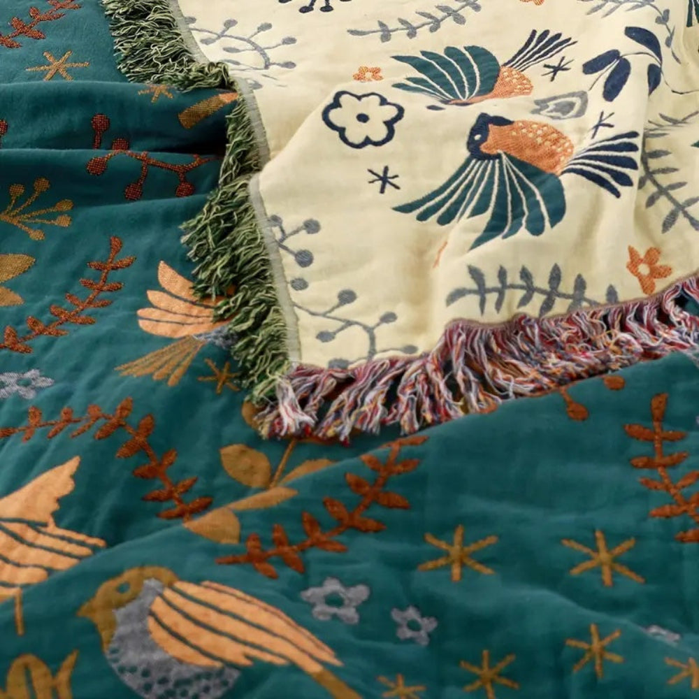 Plaid Deken Katoen Scandinavisch Vogels Omkeerbaar