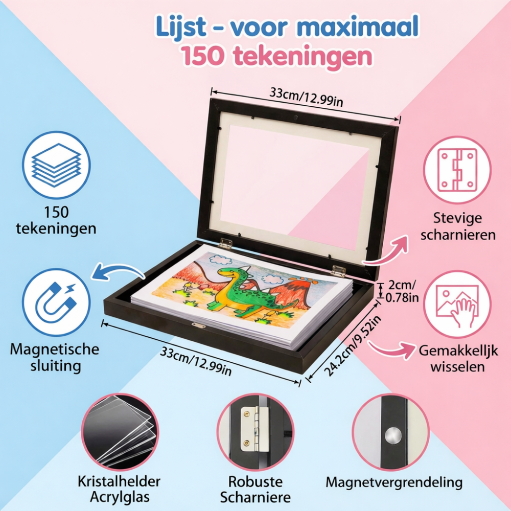 Fotolijst Kindertekeningen Opbergframe Houten Wandlijst