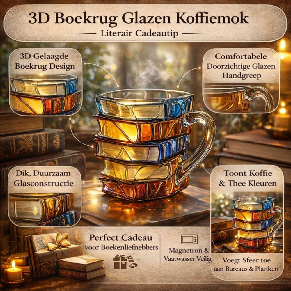 Koffiemok Glazen 3D Boek Design Decoratieve Drinkbeker