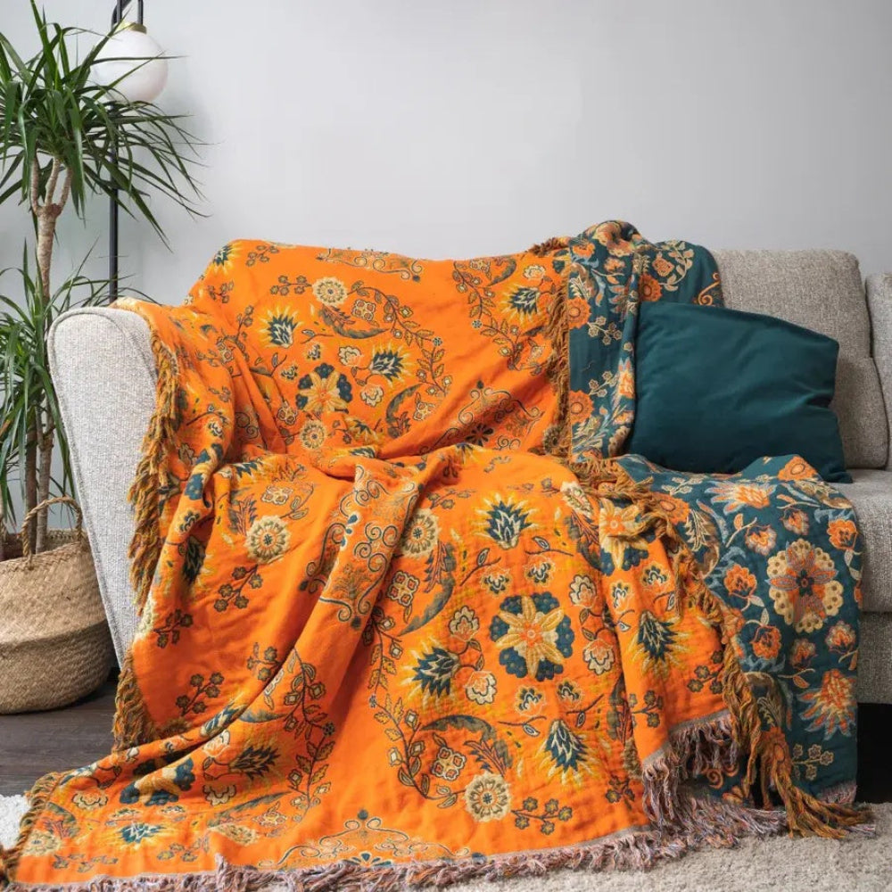 Plaid Deken Katoen Bloemen Omkeerbaar Vintage