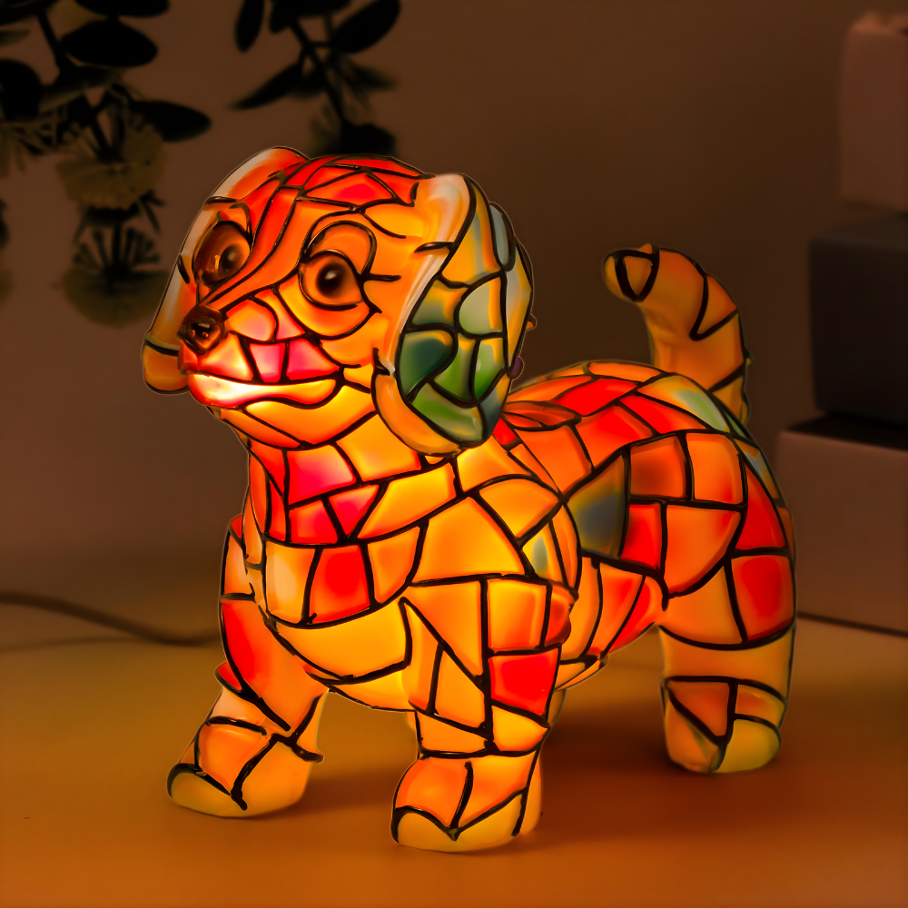 Tafellamp Hondenbeeld Glasmozaïek Artistieke Verlichting