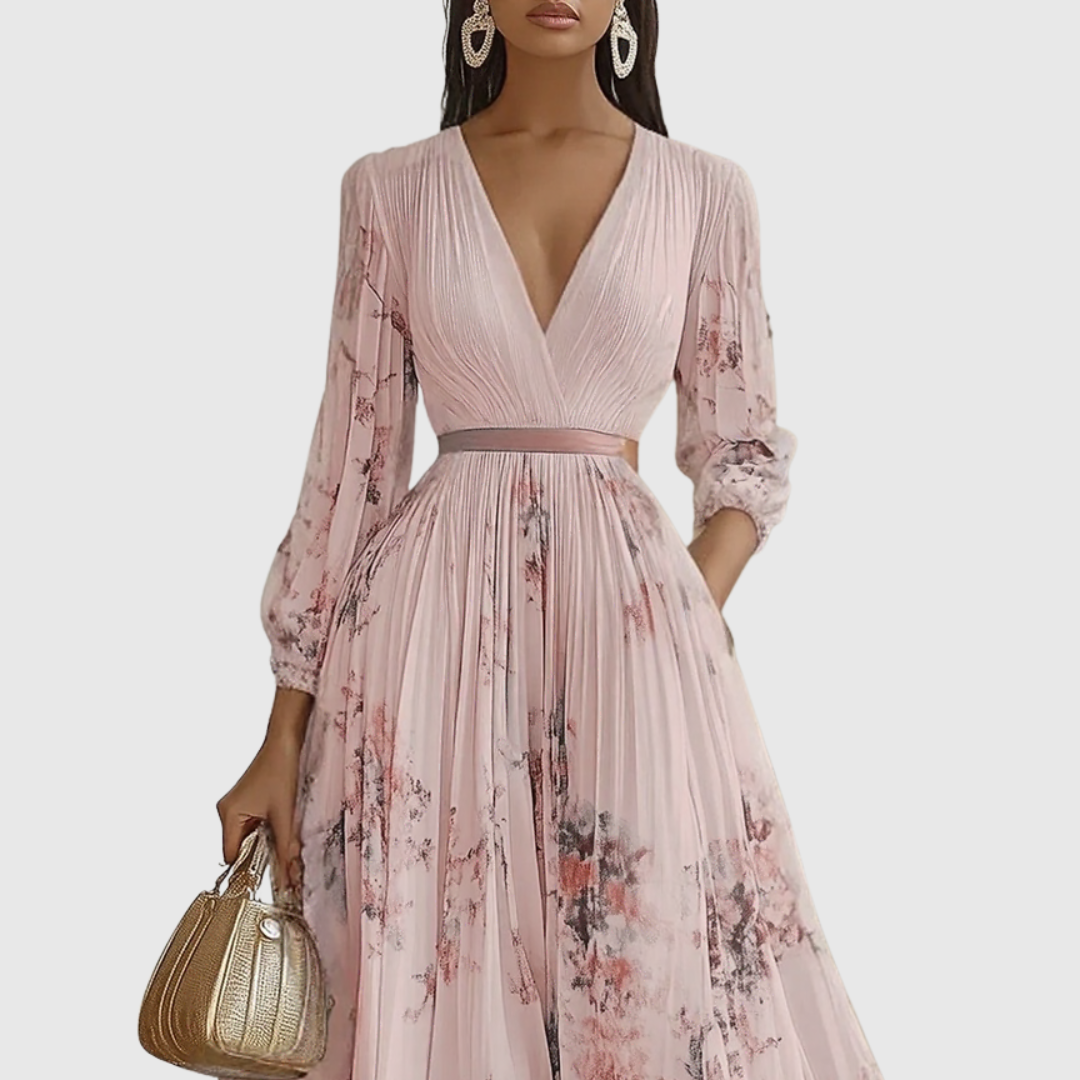 Women's Guest Wedding Floral Maxi Dress Long Sleeve | Pleated - Image 12