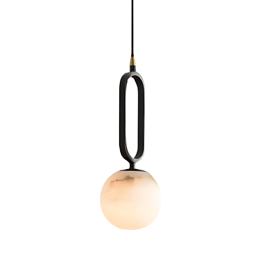 Moderne Hanglamp met Marmeren Ring en Glazen Bol