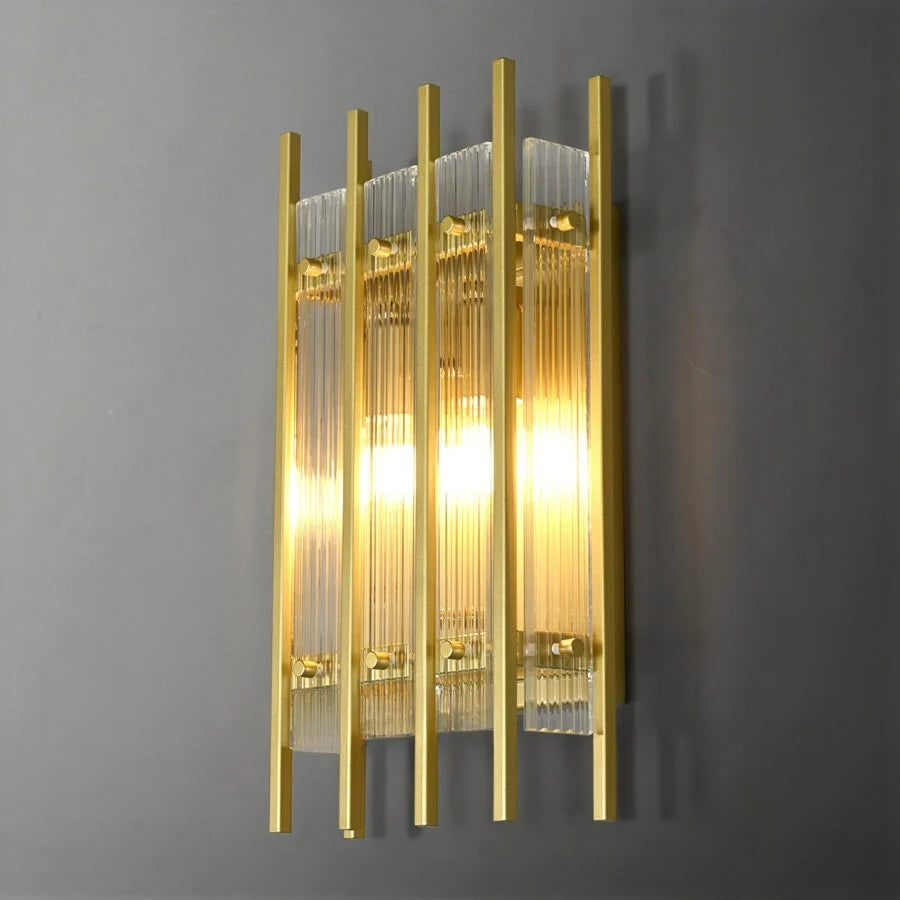Luxe Rechthoekige Wandarmatuur 17″H van Glas en Messing
