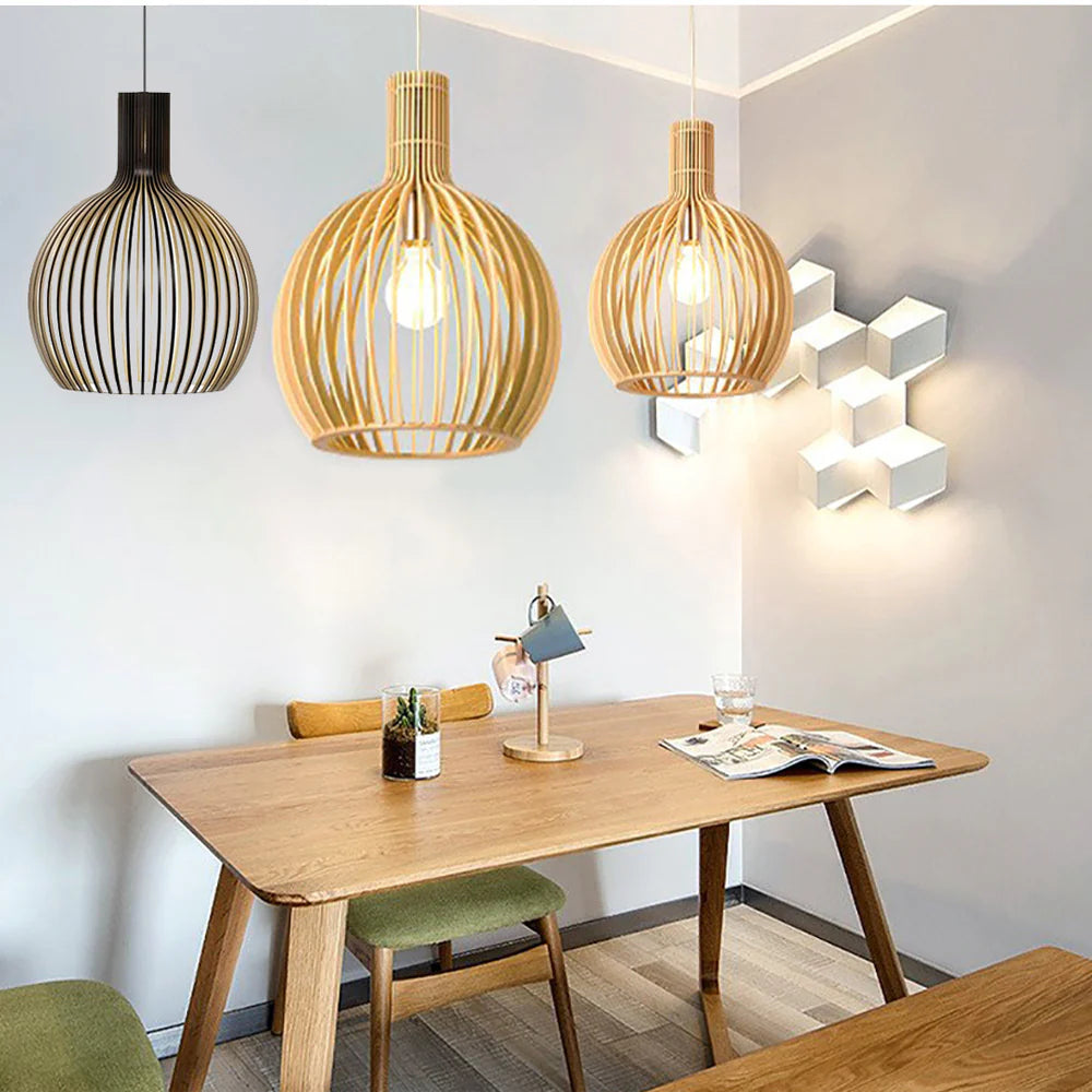 Vintage Houten Hanglamp met Uniek Licht