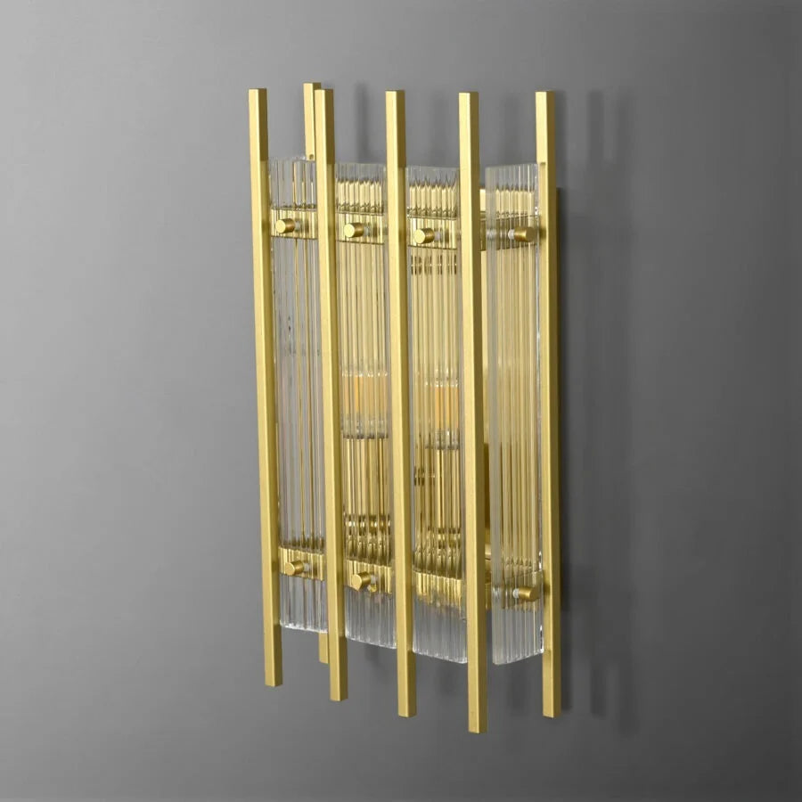 Luxe Rechthoekige Wandarmatuur 17″H van Glas en Messing