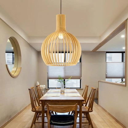 Vintage Houten Hanglamp met Uniek Licht