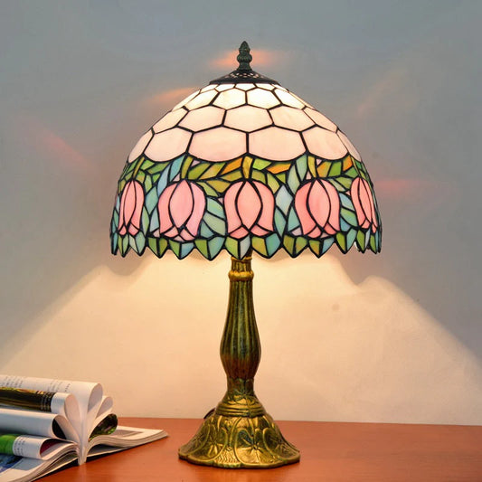 Tafellamp met Glazen Tulpenkap en Aluminium Voet