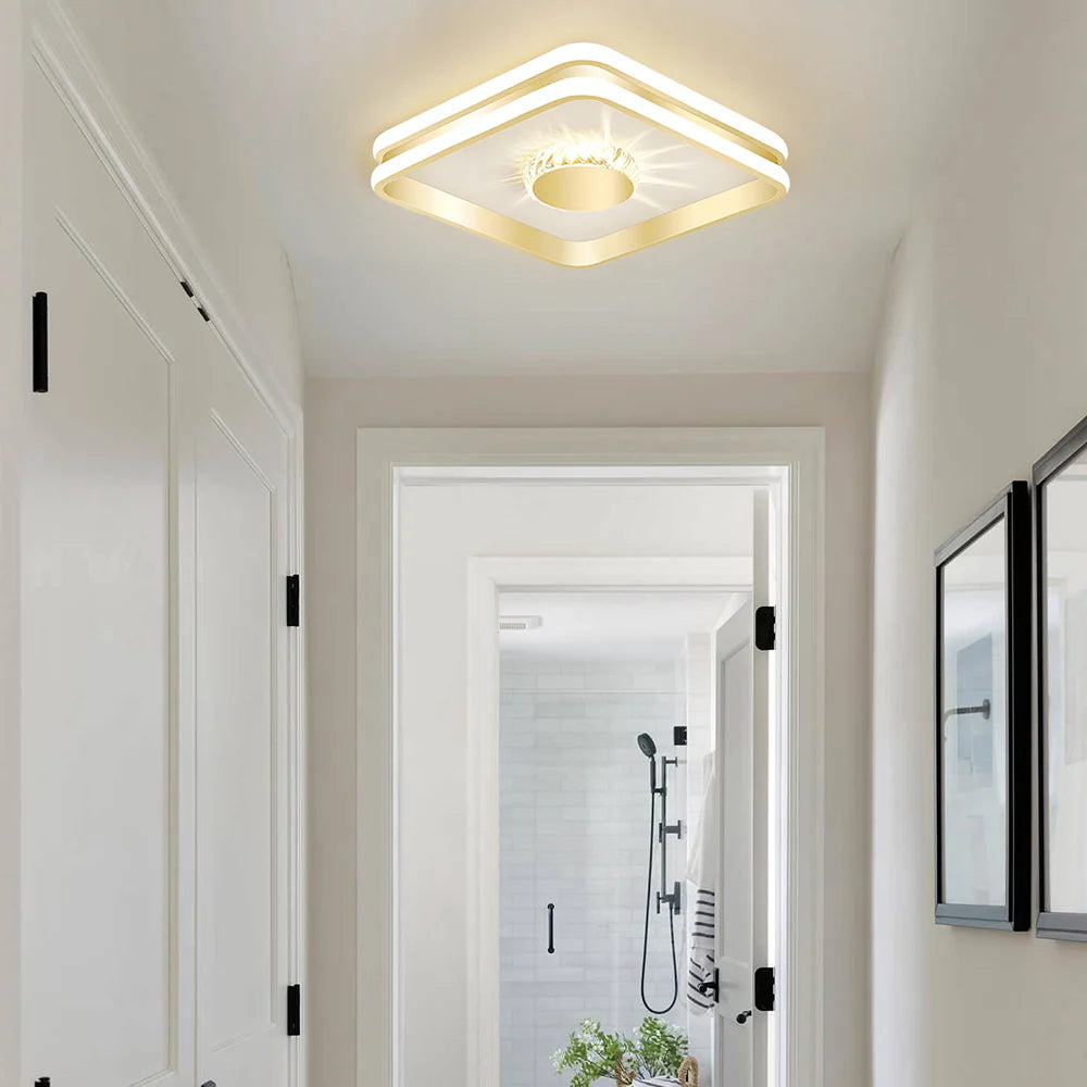 Gouden Kristallen LED Plafondlamp voor Hal – Elegante Sfeer in Slaapkamer en Gang