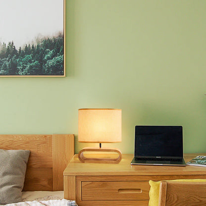 Scandinavisch Tafellamp  met Houten Basis en Stoffen Kap