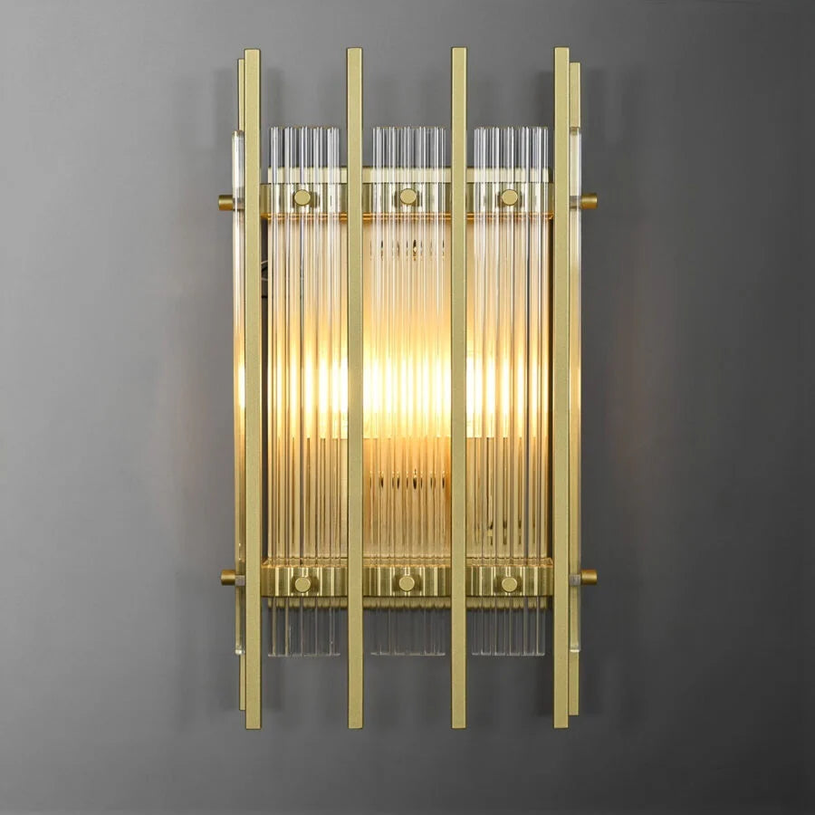 Luxe Rechthoekige Wandarmatuur 17″H van Glas en Messing