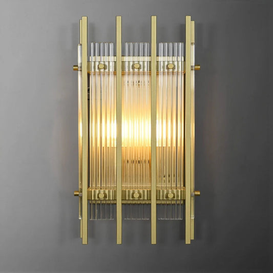 Luxe Rechthoekige Wandarmatuur 17″H van Glas en Messing