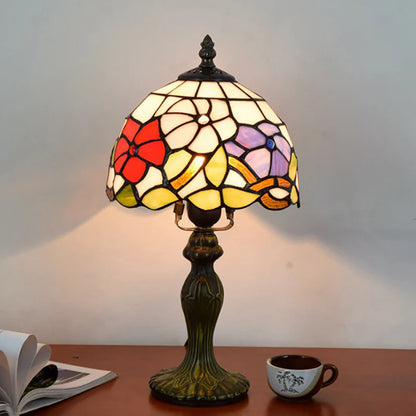 Tafellamp met Bloemvormige Glaskap en Aluminium Voet