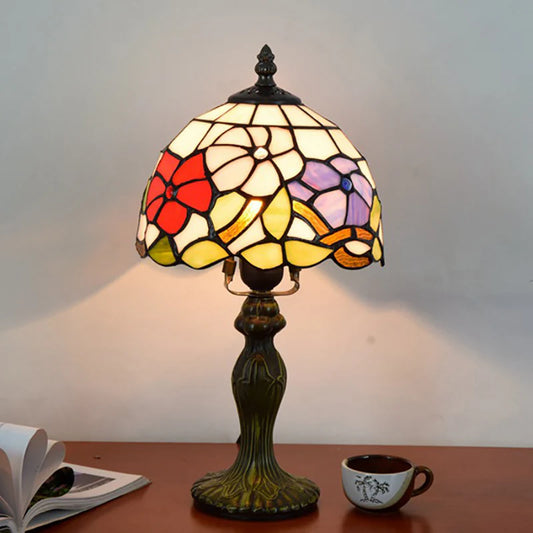 Tafellamp met Bloemvormige Glaskap en Aluminium Voet