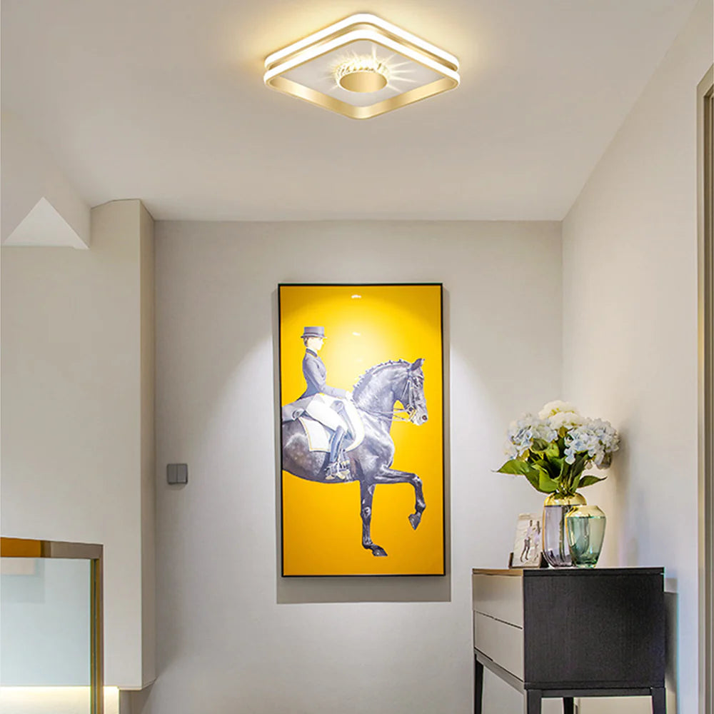 Gouden Kristallen LED Plafondlamp voor Hal – Elegante Sfeer in Slaapkamer en Gang
