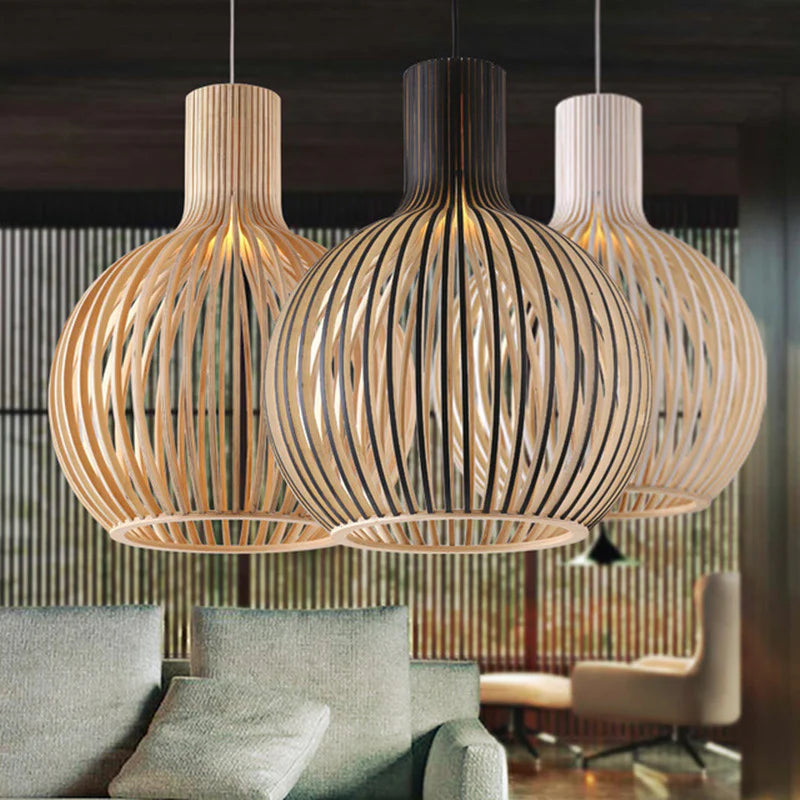 Vintage Houten Hanglamp met Uniek Licht