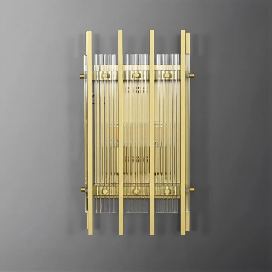 Luxe Rechthoekige Wandarmatuur 17″H van Glas en Messing