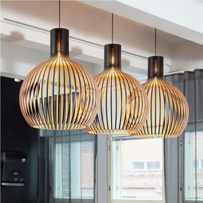 Vintage Houten Hanglamp met Uniek Licht