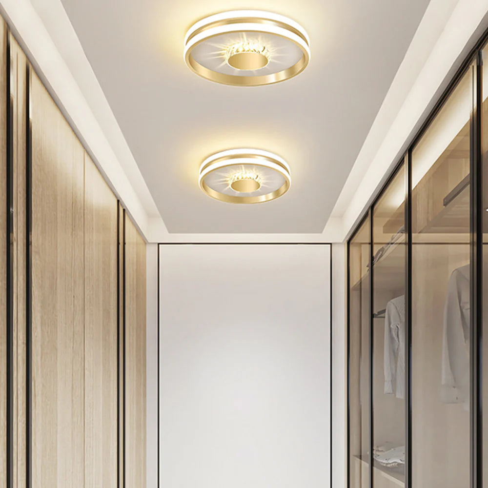 Gouden Kristallen LED Plafondlamp voor Hal – Elegante Sfeer in Slaapkamer en Gang
