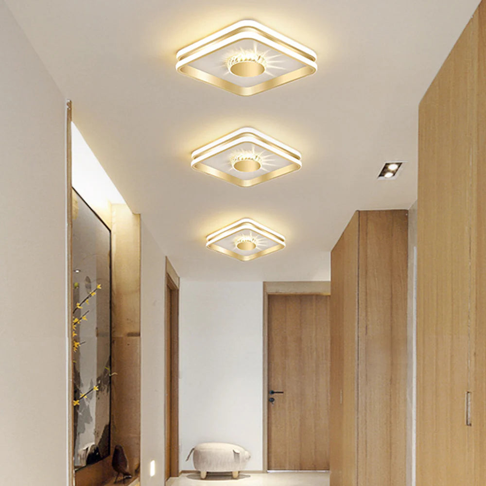 Gouden Kristallen LED Plafondlamp voor Hal – Elegante Sfeer in Slaapkamer en Gang