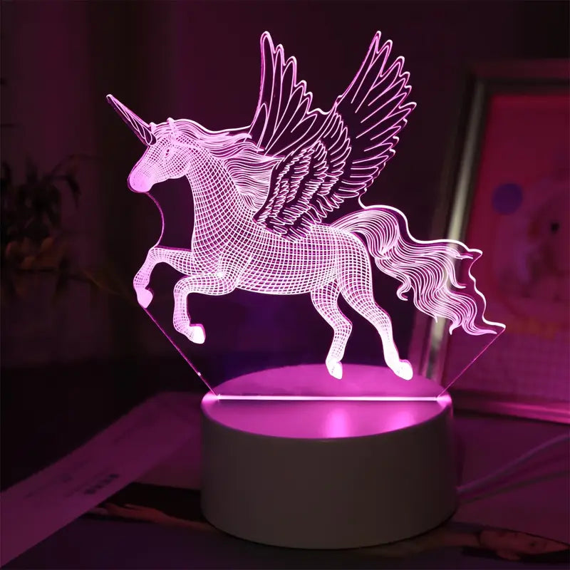 Schattig 3D Eenhoorn Nachtlampje - USB Roze Stemming Tafellampje