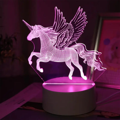 Schattig 3D Eenhoorn Nachtlampje - USB Roze Stemming Tafellampje