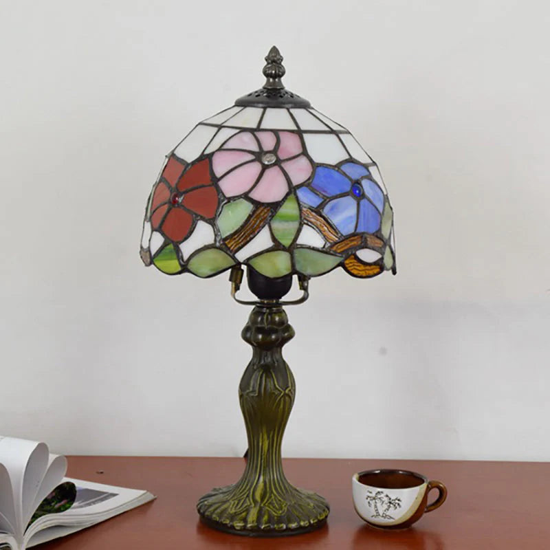 Tafellamp met Bloemvormige Glaskap en Aluminium Voet