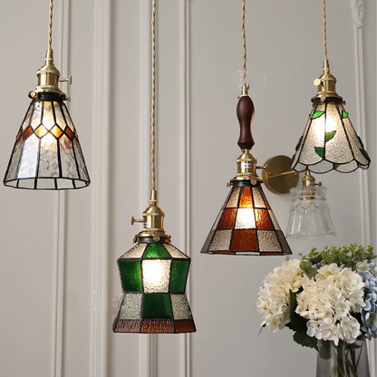 Luxe Walnoothouten Glazen Hanglamp