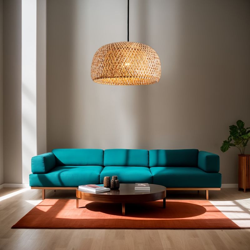 Rotan Hanglamp met Stoffen Kap