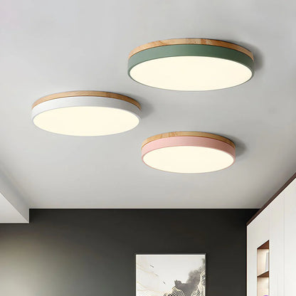 Houten Plafondlamp Flush Mount Rond