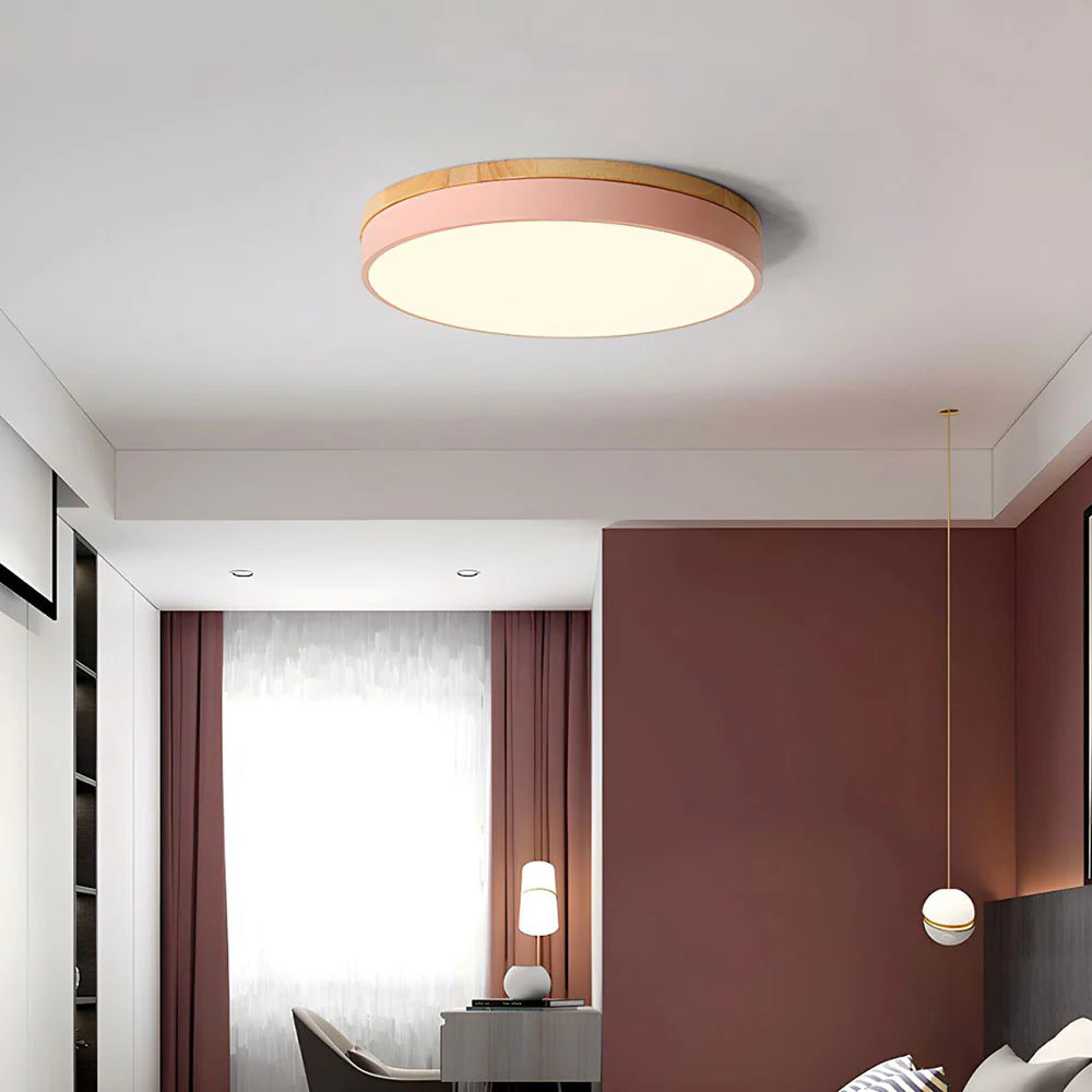 Houten Plafondlamp Flush Mount Rond