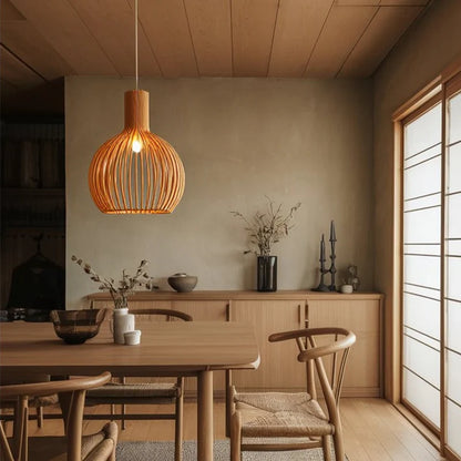 Vintage Houten Hanglamp met Uniek Licht