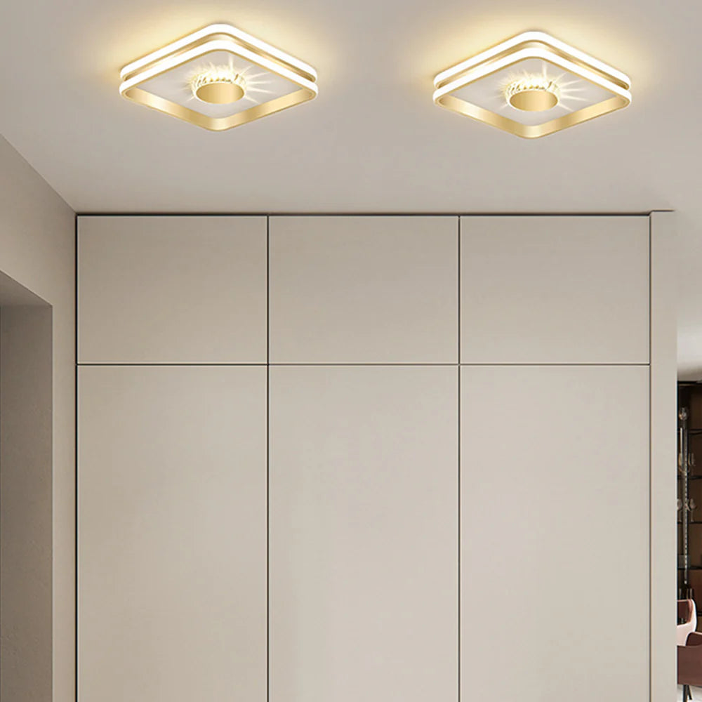 Gouden Kristallen LED Plafondlamp voor Hal – Elegante Sfeer in Slaapkamer en Gang