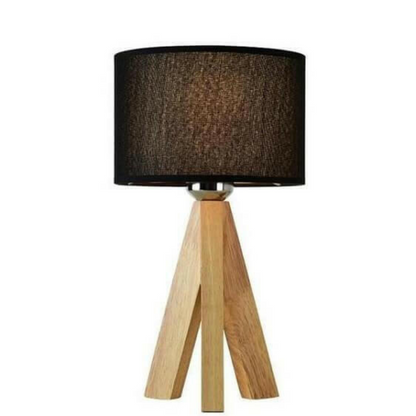 Houten Tafellamp met Zwart-Witte Stoffen Kap