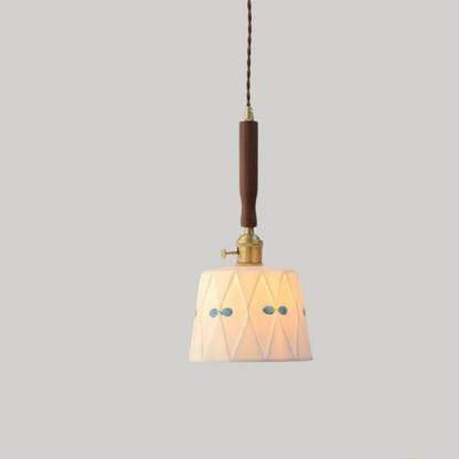 Scandinavische Keramische LED Hanglamp met Walnoothout