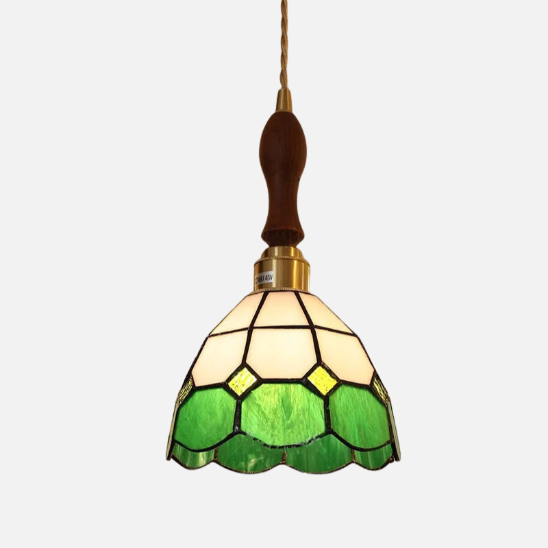 Moderne Hanglamp met Koperknop & Gekleurd Glas