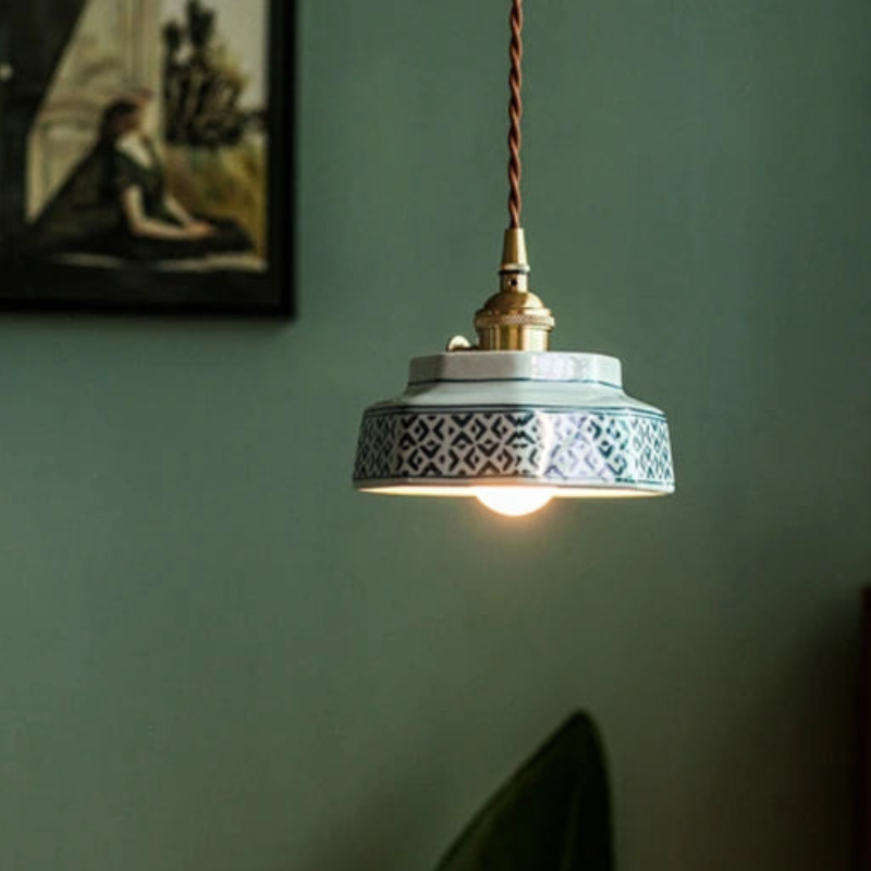 Vintage Keramieken Hanglamp met Koperaccent