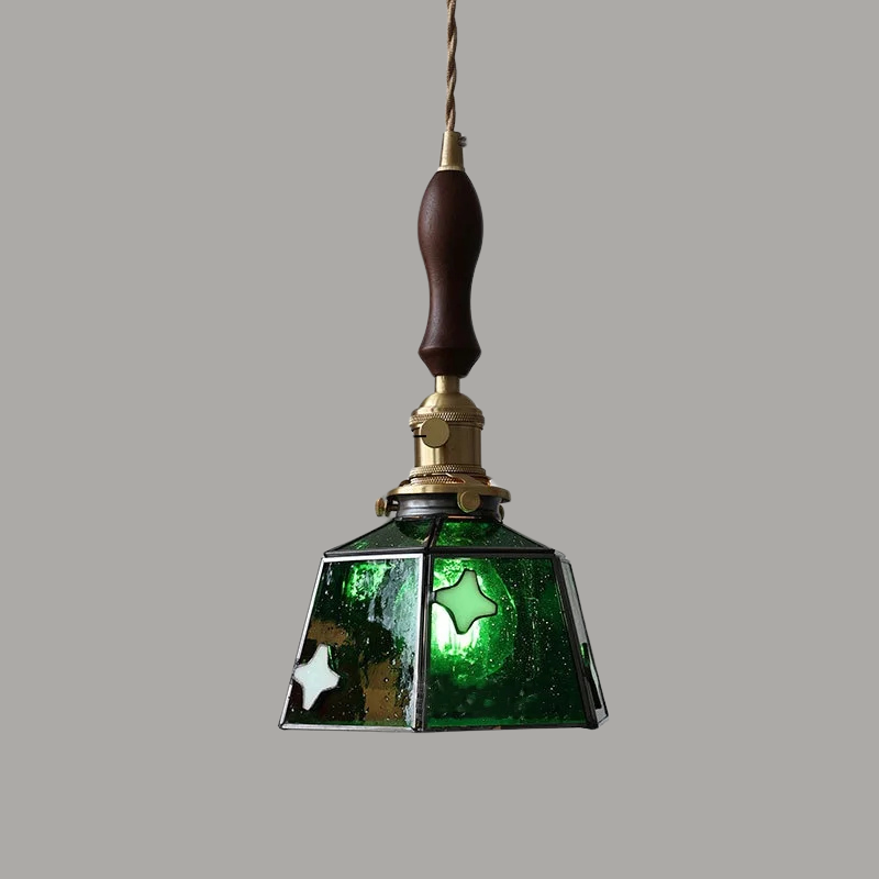 Luxe Walnoothouten Glazen Hanglamp