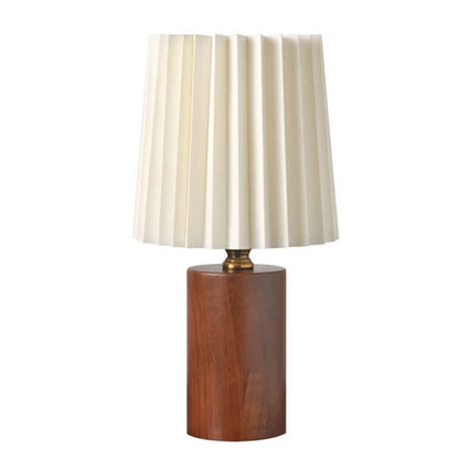 Vintage Koreaanse Houten Tafellamp met Geplooide Stoffen Kap