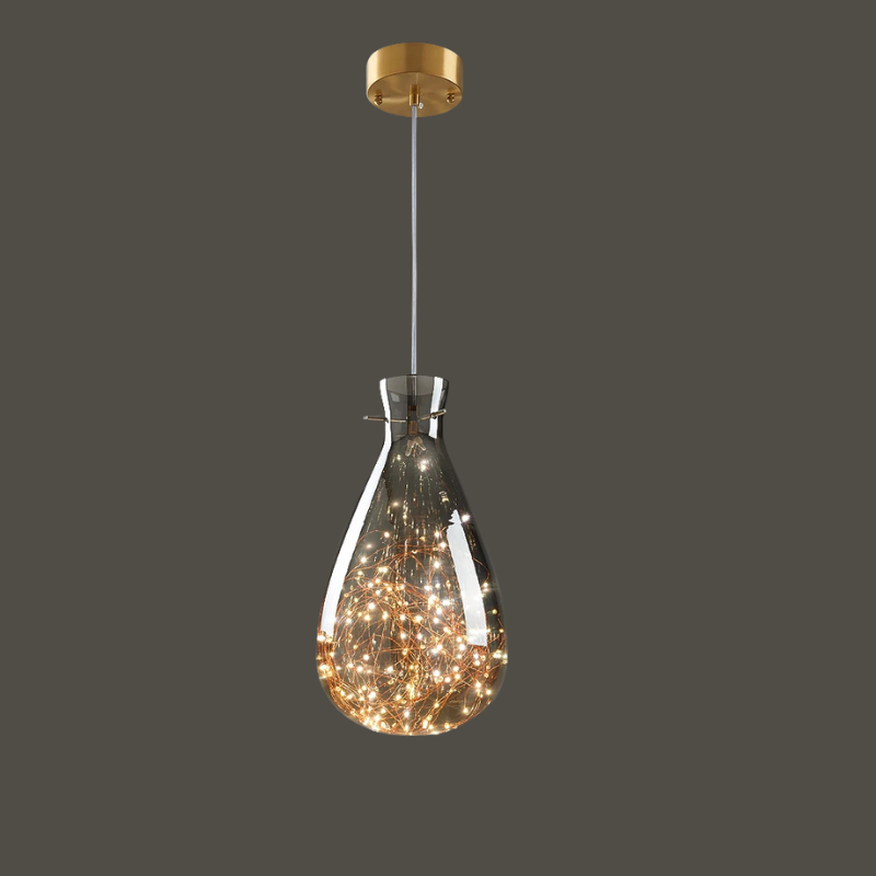 Moderne Grijze Glas Hanglamp met Sterrenhemel Effect