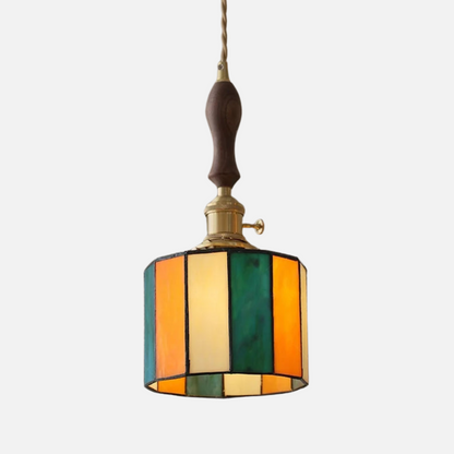 Moderne Hanglamp met Koperknop & Gekleurd Glas