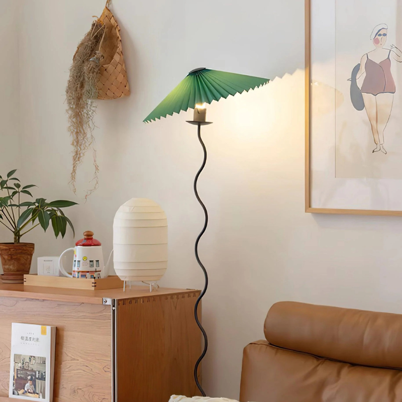 Sculpturale Squiggle Vloerlamp met Geplisseerde Kap