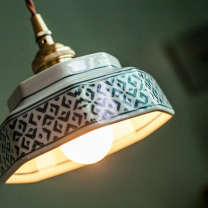 Vintage Keramieken Hanglamp met Koperaccent