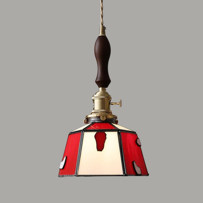 Luxe Walnoothouten Glazen Hanglamp