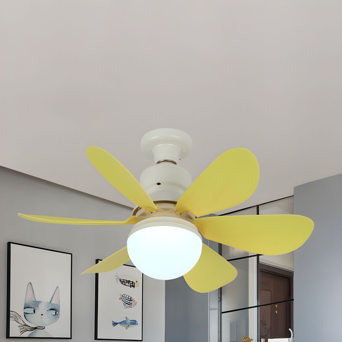 Kleurrijke Moderne Plafondventilator met 6 Bladen en Geïntegreerde LED